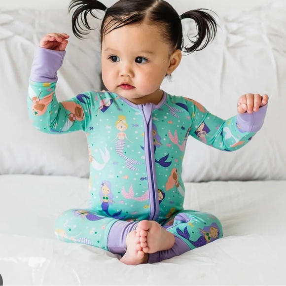 Little Sleepies Mermaid Magic Bamboo Girls Size 6-12 Months Aqua Blue Onsie PJs - Picture 1 of 7